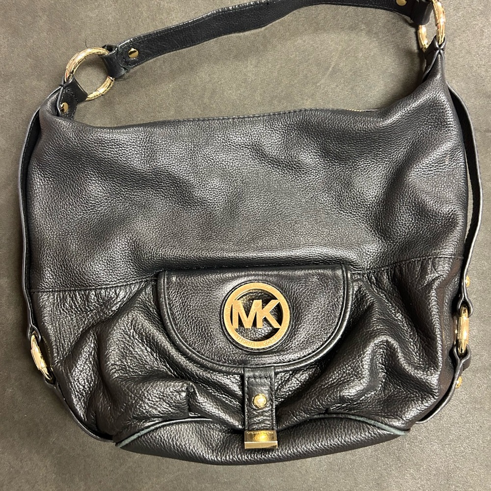 Michael Kors Black Hobo Bag with Gold Accents